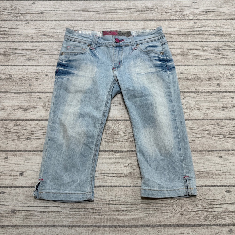 Bongo Capri Jeans Girl's 3 Blue Light Wash Denim Cropped Embellished Pockets Y2K